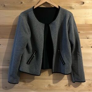 Shein grey quilted open blazer cardigan with black piping